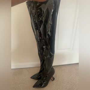 Black Patent Leather Thigh High Boots